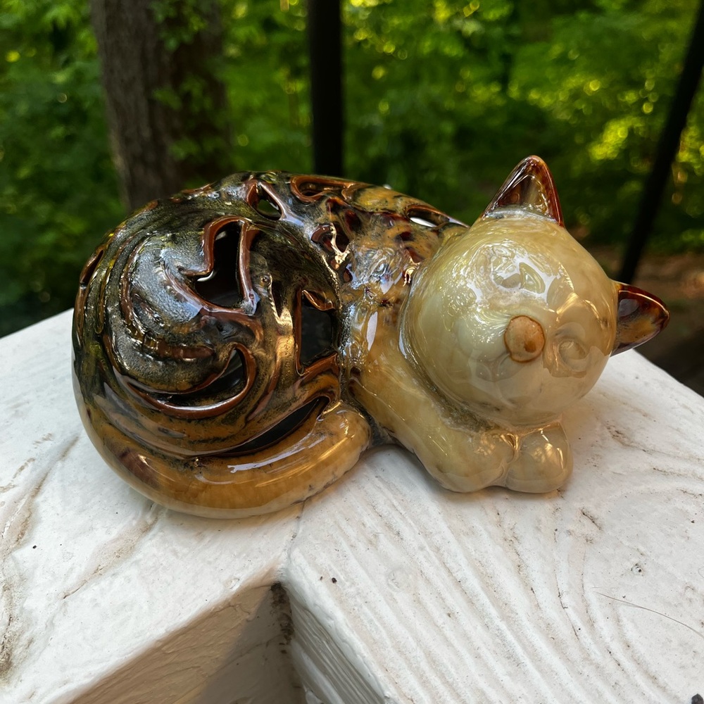 Vintage Handmade Ceramic Cat Lantern